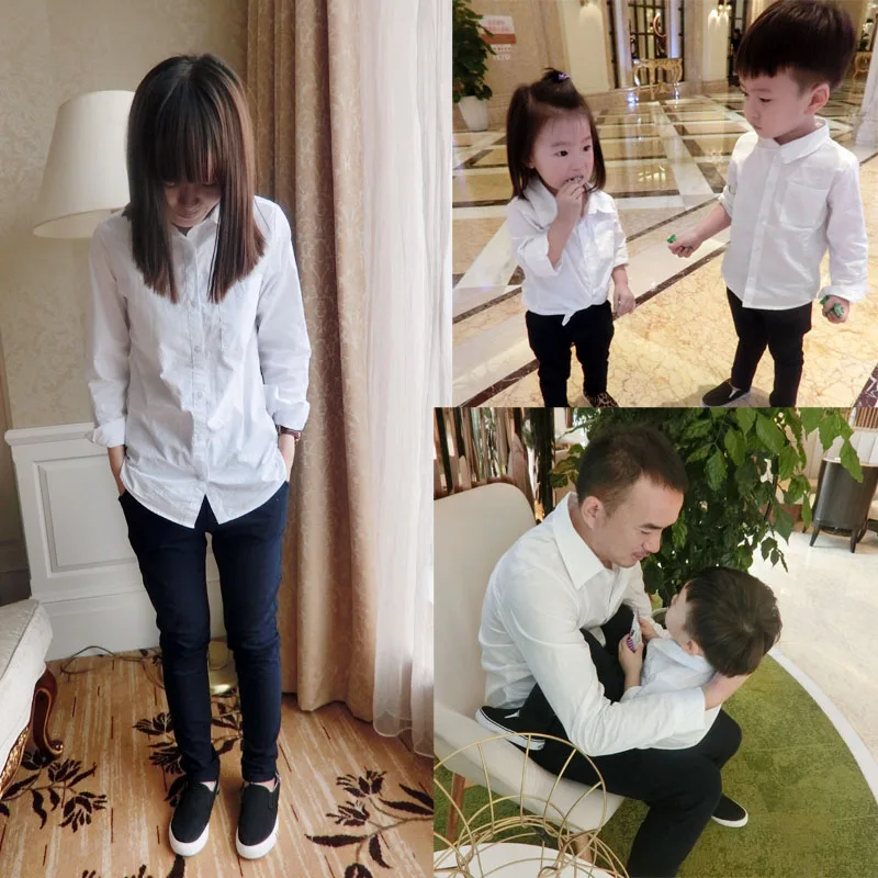 Family fashion 2016 spring tendrils 100 cotton white mother and son long sleeve shirt casual shirt