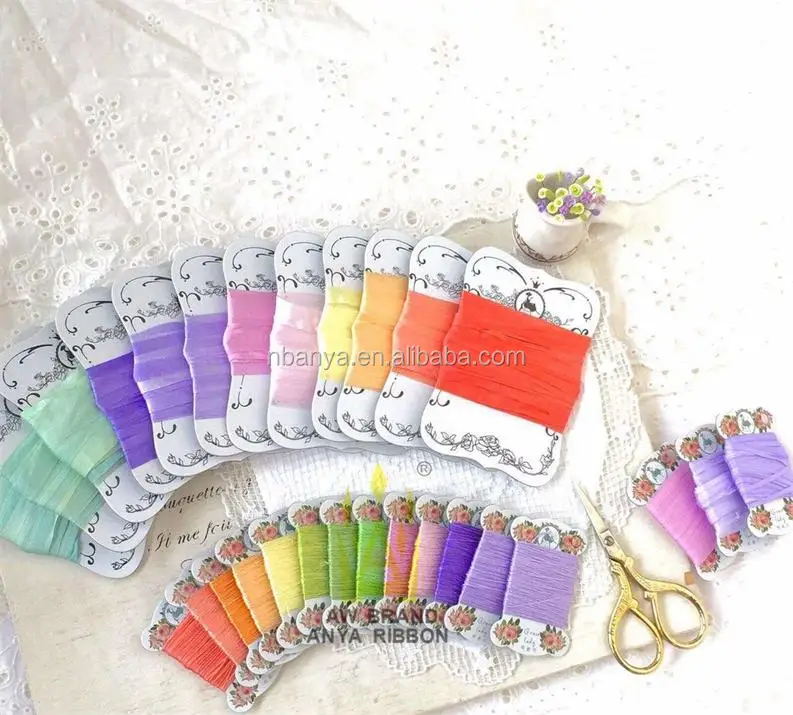 wholesales 4mmX5m/card 100% Real Pure Silk Ribbon for Embroidery Handcraft Thin Taffeta