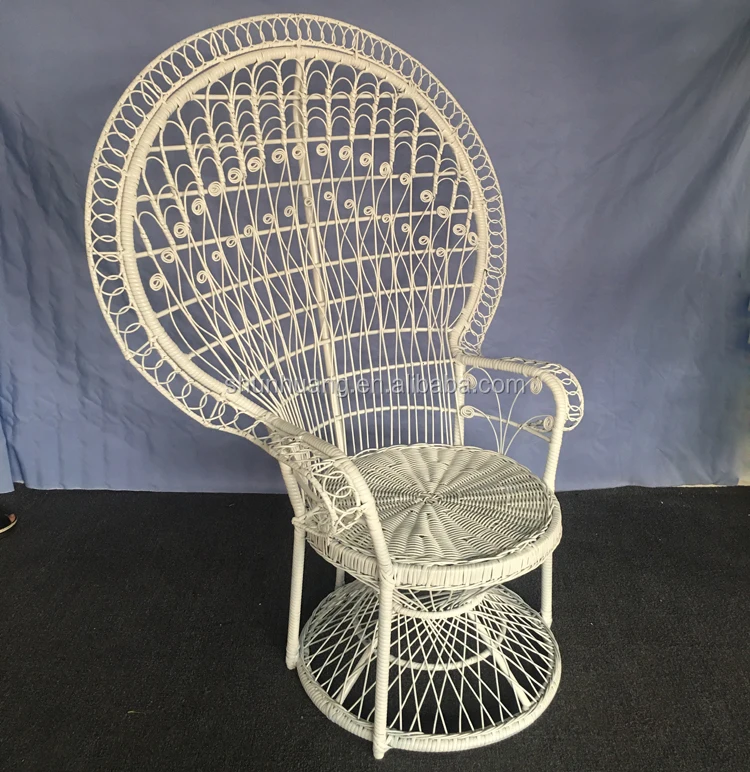 
European style peacock rattan chair blue color metal wicker chair 