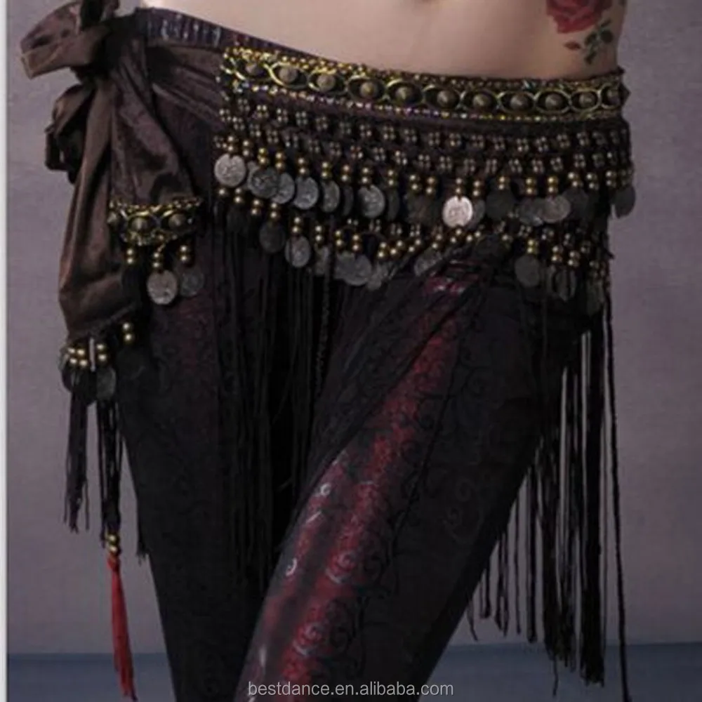 Bestdance Danse Du Ventre для индийского беллиданса, набедренный платок племени, украшенные бахромой и кисточками; Бархатистая поясная & медных монет юбка с высокой талией шарф-шаль