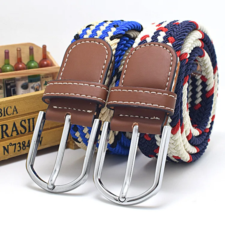 wholesale 3.5cm width alloy pin buckle ladies kids spandex braided webbing elastic band waist belt