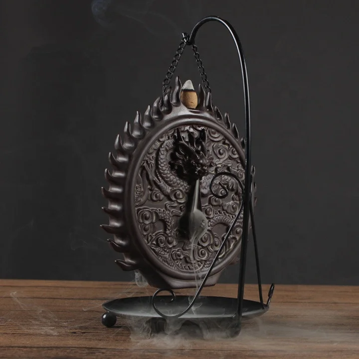 Creative Ceramic Dragon Smoke Backflow Incense Burner Hanging Incense Holder for Backflow Cones Decorative Showpiece
