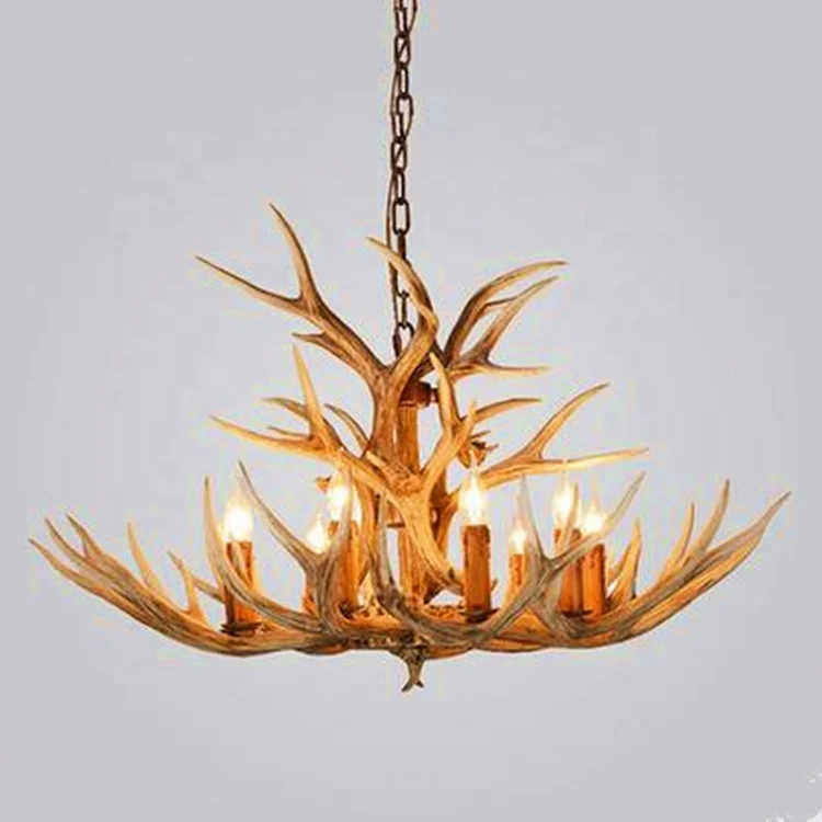High quality vintage rural pendant light  retro antler chandelier antique industrial resin lamp for hotel hallway