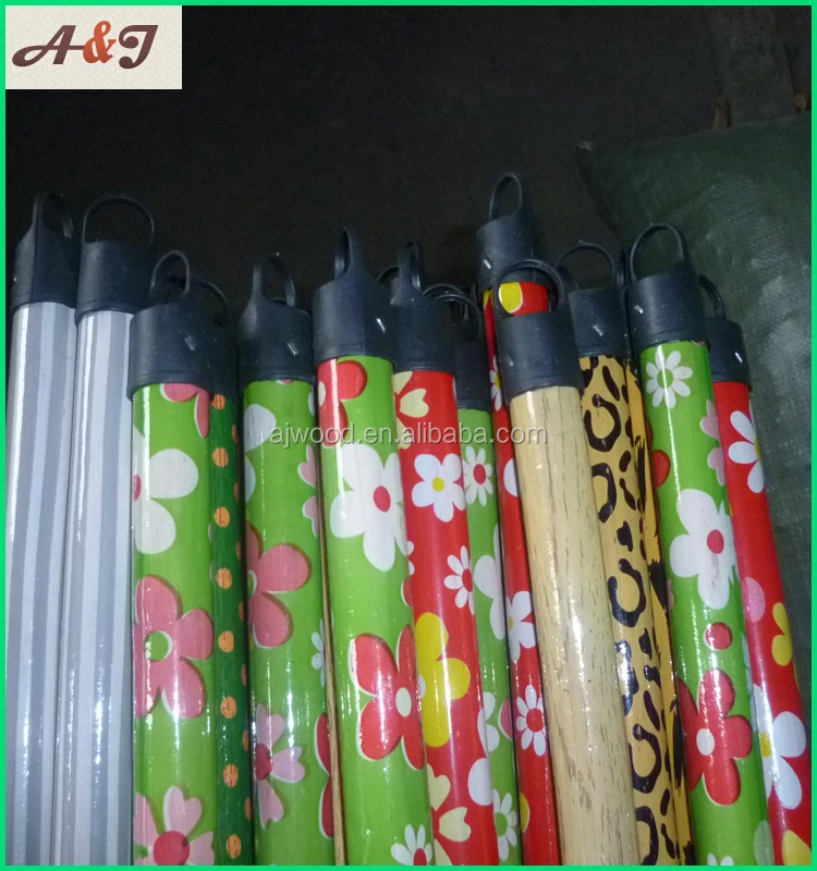 pvc coated wooden broomstick, wooden stick, wooden broom handle with plastic thread
