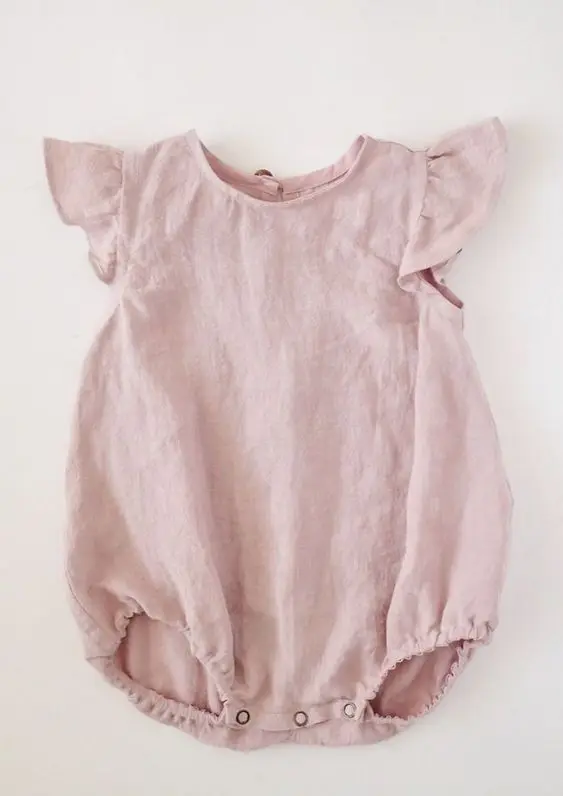 
Sleeveless romper baby clothes solid baby romper ruffle linen baby romper 