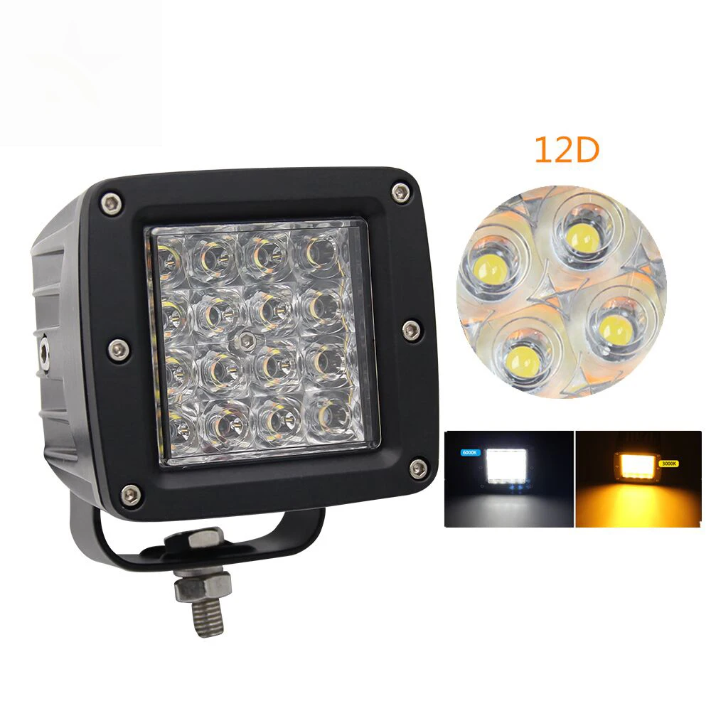 
4x4 Offroad 4 Inch Square Amber waterproof Spot led vehicle Two-color burst flash work light for trucks 