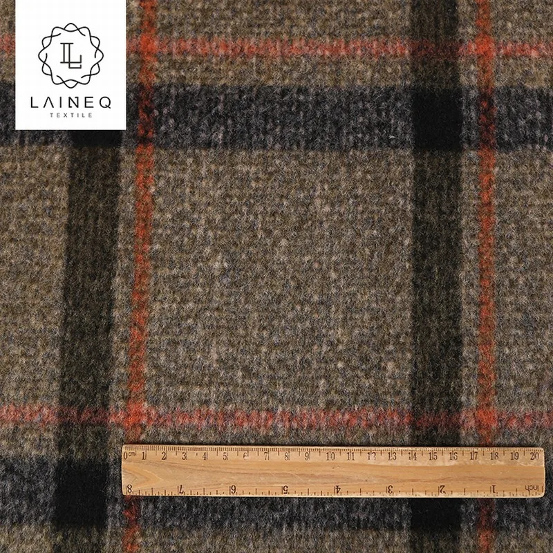 breathable soft warm plush plaid windowpane tweed wool fabric for winter coat