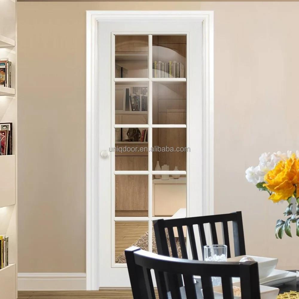 
Clear Tempered Glass Door Wood Veneered Entry Doors Villa Standard White Color Interior Double French Door for Builder 
