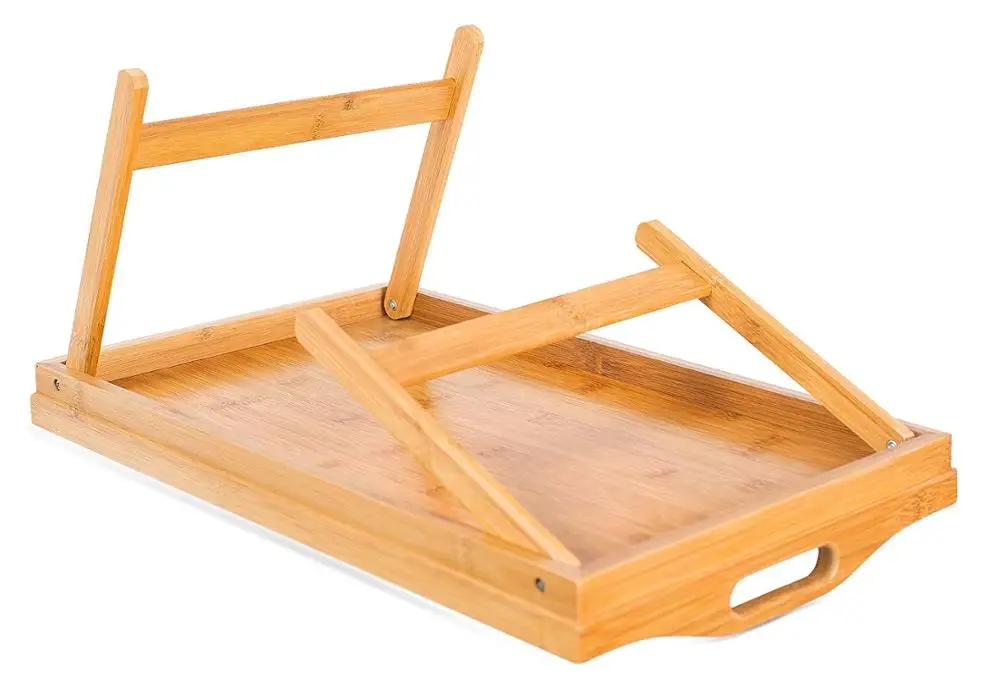 
Bamboo Table and Foldable Breakfast Serving Tray | Pull Down Legs | Portable Laptop Stand 