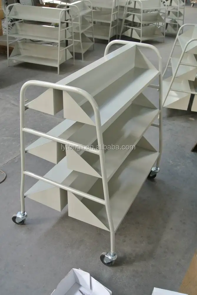 
Library Furniture 3-tier Steel Double Sided Books Mobile Carts 