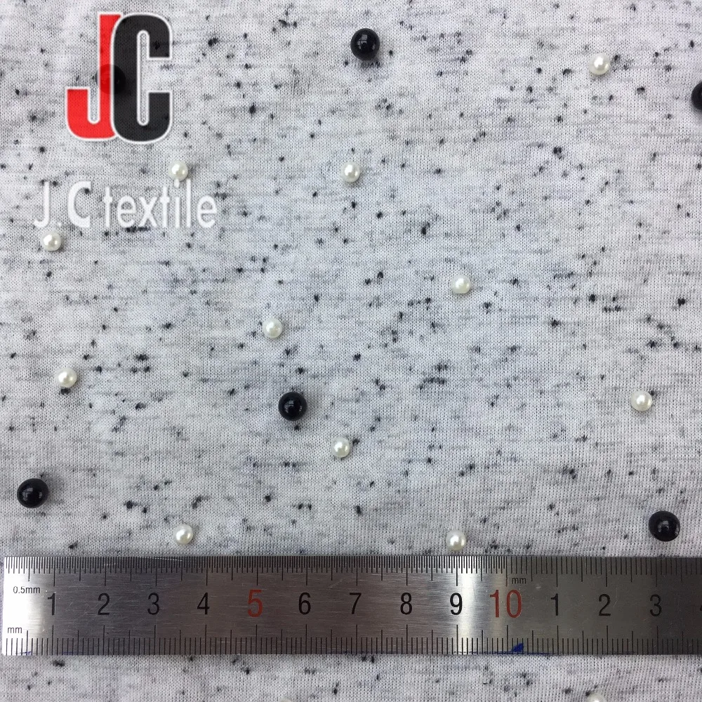 New fashion lurex fabric jersey knitted fabric with pearl embroidery