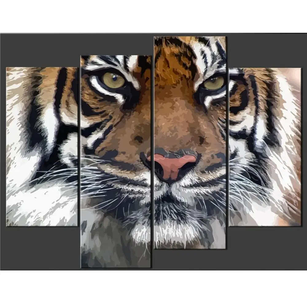 4 Panels Tiger landscape Print on Canvas Giclee Artwork for Modern Living Room Home Wall Art Decor
