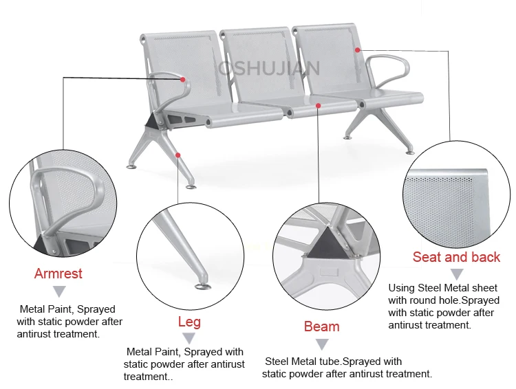 SJ708L triangle beam metal waiting chair for hospital clinic office reception seating