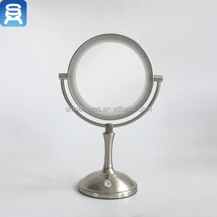 7 inch bathroom desktop makeup mirror/double side LED light make up mirror vanity mirror nickle finishing with dimmer light