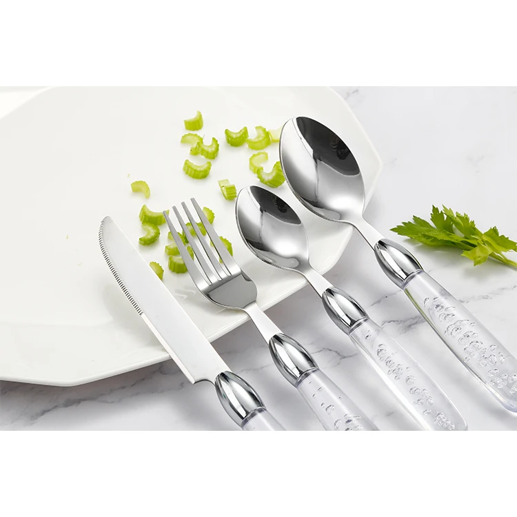 kitchen accessories set 24 piece Flatware Gift plastic handle spoons forks and knives with storage stand
