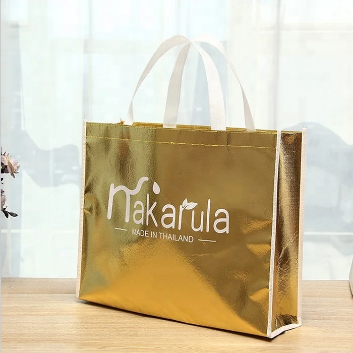 Personalized gold metallic hologram shopping non woven bag