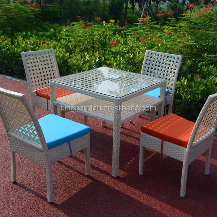 Folding Garden Chairs Outdoor PE Rattan Tempered Glass Top Dining Table with 4 Chairs