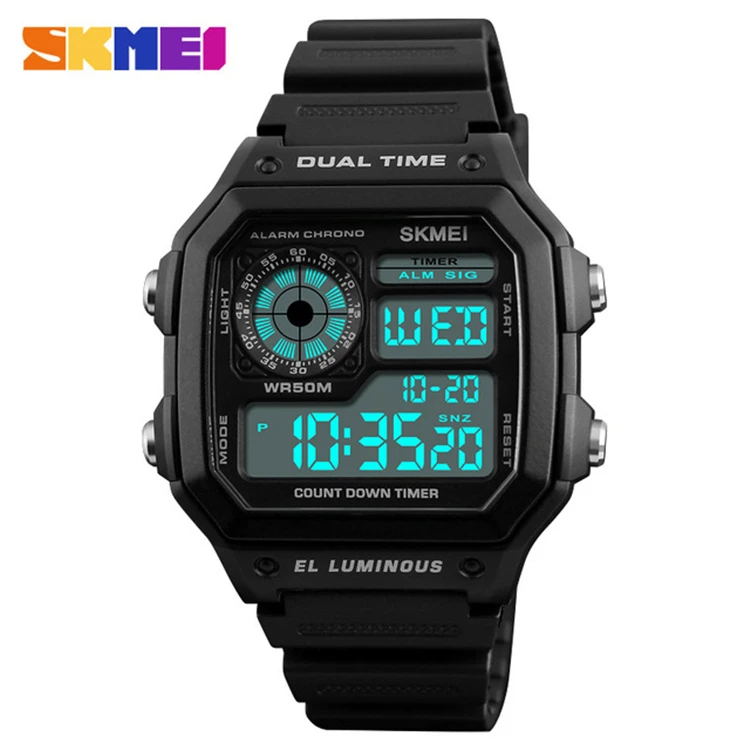 SKMEI 1299 Top Brand Luxury Digital Watch Men Double Time Countdown Waterproof Outdoor Sports Watches