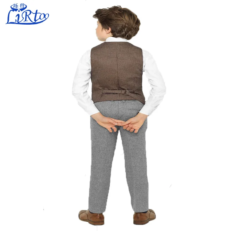 High quality custom boys grey and brown tweed suit new design child track suit