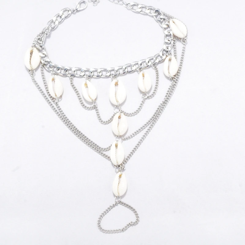 
New Design chain boho Shell Anklet with toe ring For Women Beach Jewelry G80860 