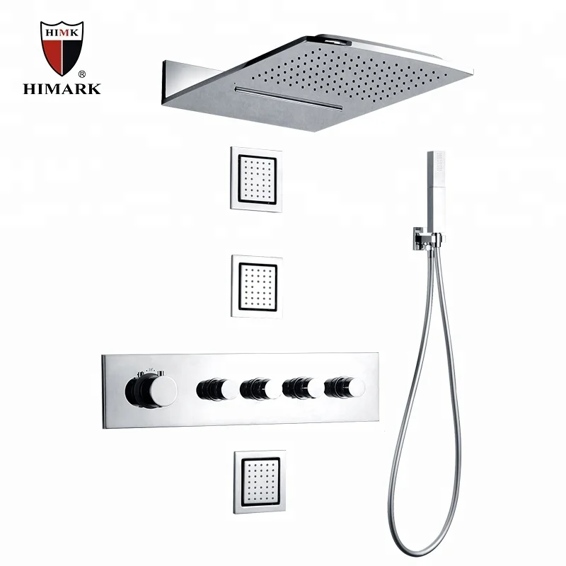 HIMARK KAIPING OEM luxury led waterfall and rainfall shower head bathroom ceiling mounted shower faucet system
