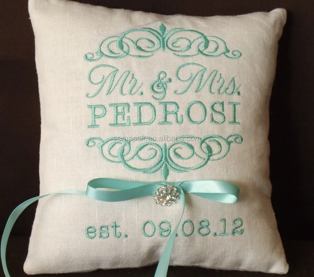 
Chinese embroidered ring bearer jute pillows 