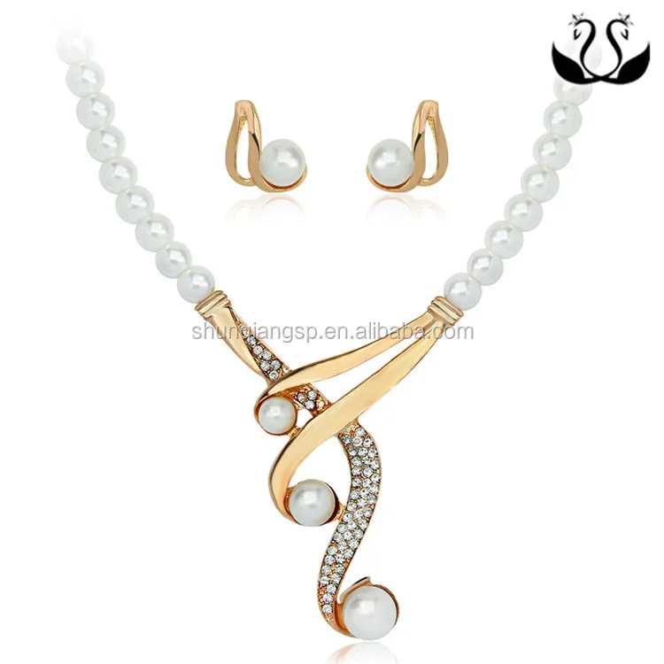Alibaba Cheap Bridal Pearl Necklace Earring Jewelry Set