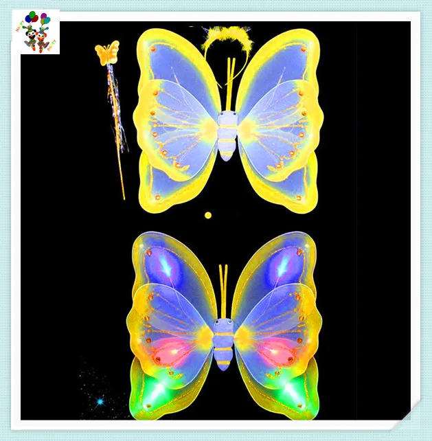 Cheap Kids Girls Party Costume Led Light up Fairy Butterfly Wings with Glitter HPC-2947
