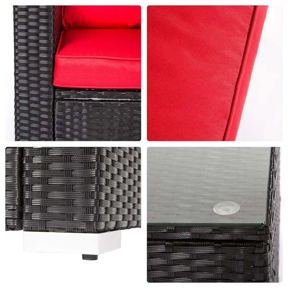 4PCS Outdoor Patio Furniture PE Wicker Rattan Sofa Set Red