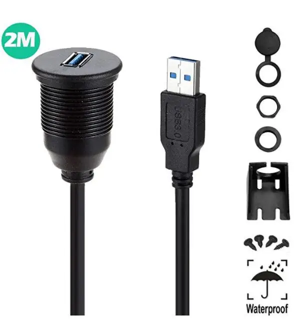 2M Single USB 3.0 Panel Mount Port 3.0 Male to Female USB Flush Mount.AUX Flush Mount Dashboard Cable for Car Boat Truck