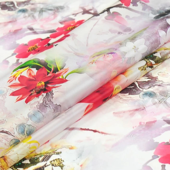 
silk digital print fabric 12mm silk organza satin fabric 