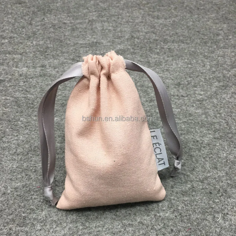 Pink Linen Pouch With Sewn label For gift