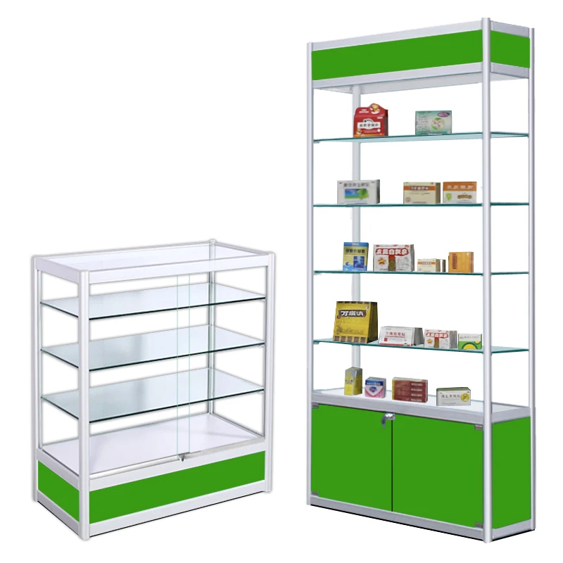 boutique pharmacy showcase shelf/ pharmacy special showcase display cabinet /western medicine  glass display stand