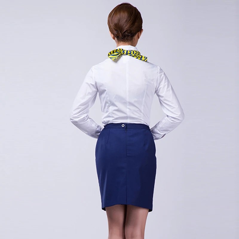 
Custom Flight Attendant work wear Cotton airline stewardess Shirts and Skirt sets 