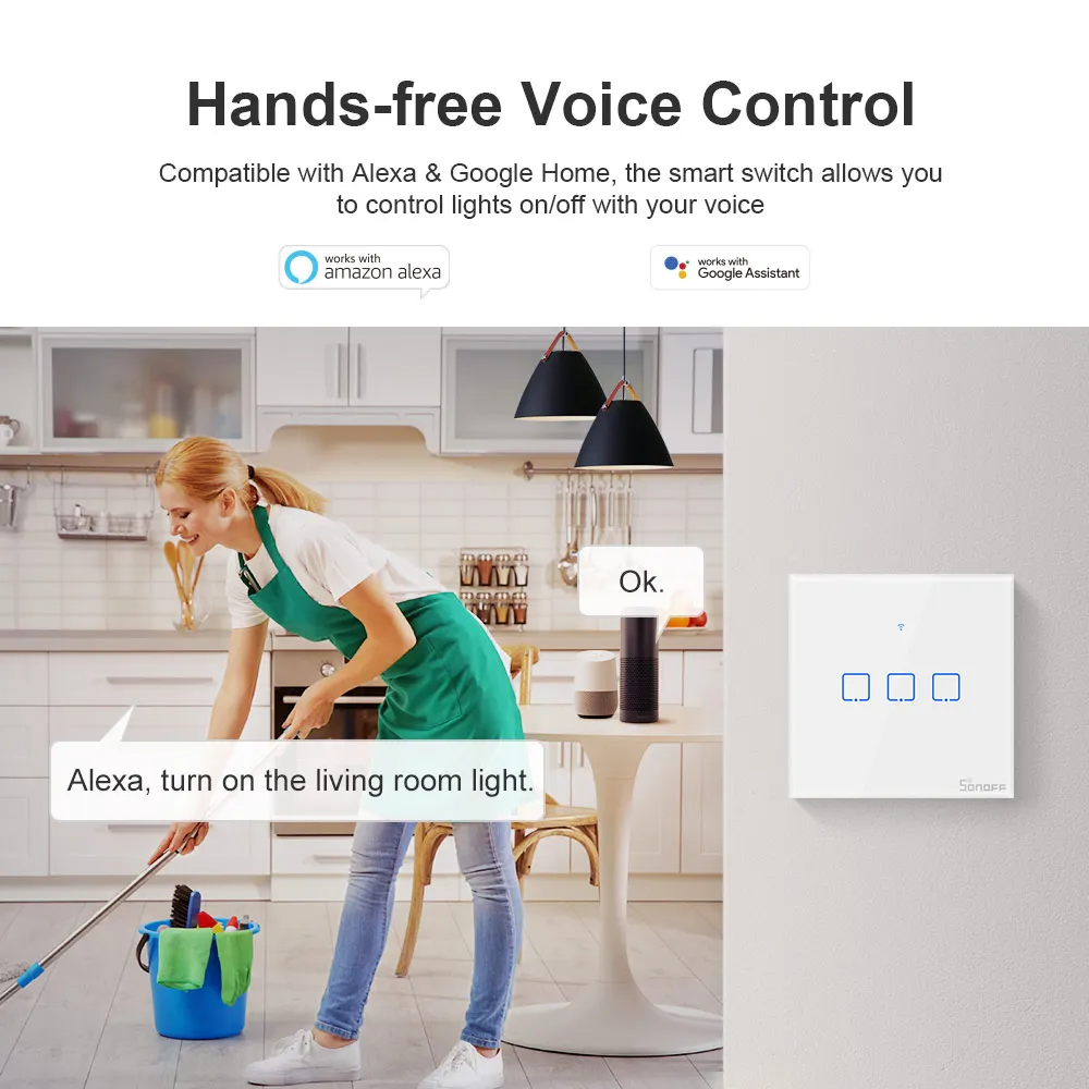  Настенный сенсорный выключатель SONOFF T0EU 3C TX 2 клавиши Wi-Fi дистанционное управление работает с Alexa Google Home Sonoff от