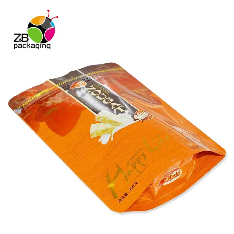 Custom design sweet candy nougat packaging bag custom printed heat seal plastic bag with zip lock