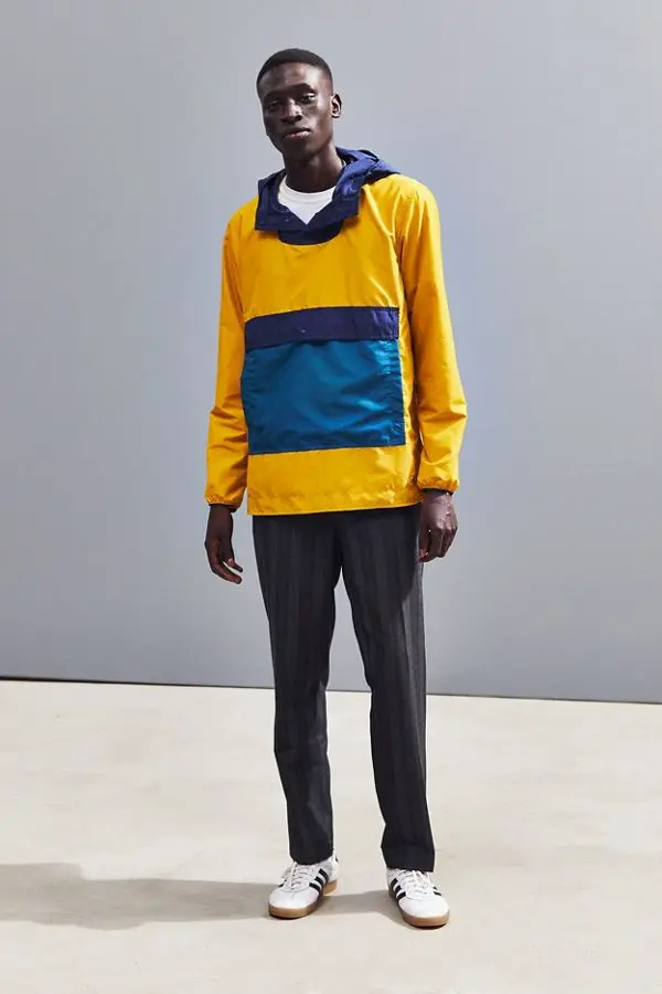 MGOO Colorblocked printing wind proof hoodie Custom design button up anorak jacket for men