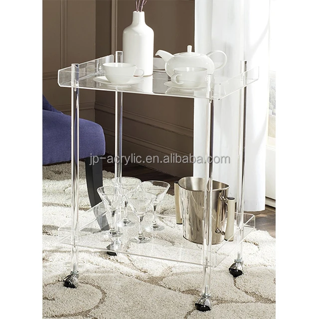 Clear Acrylic Rolling Drinks Kitchen Serving Trolley Cart on Wheels