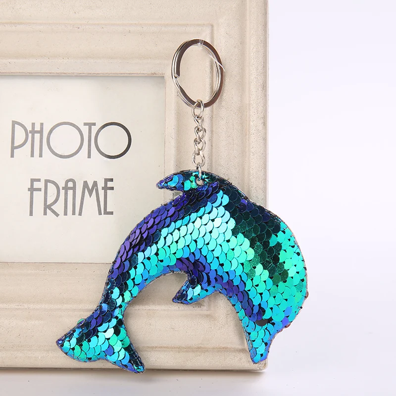 Dolphin Shaped  Sequins Key Chain Handbag Pendant Keyring Jewelry Gifts