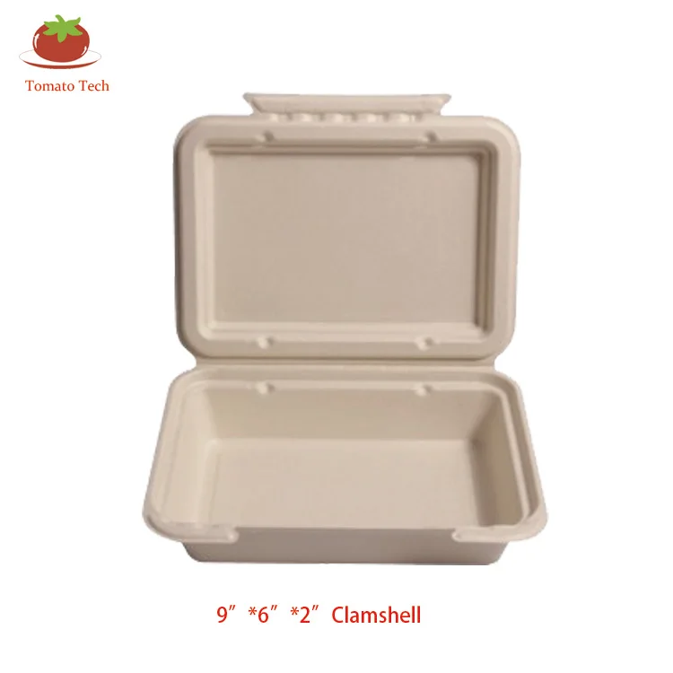 Eco-friendly Disposable Sugarcane bagasse pulp food container, one compartment clamshell, 825ml