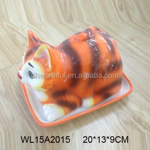 Cute cow shaped ceramic bread plate,ceramic butter dish with lids