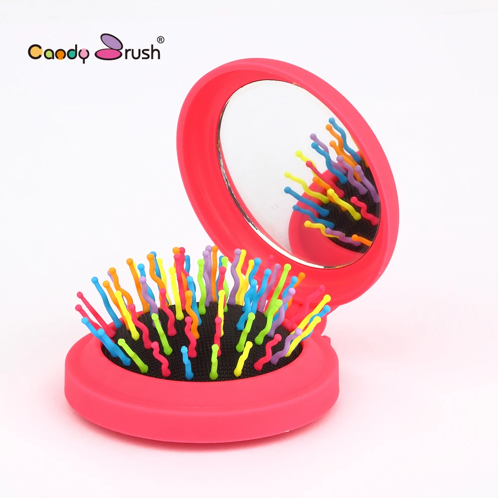 CANDY BRUSH cute folding hair brush with mirror mini pocket comb