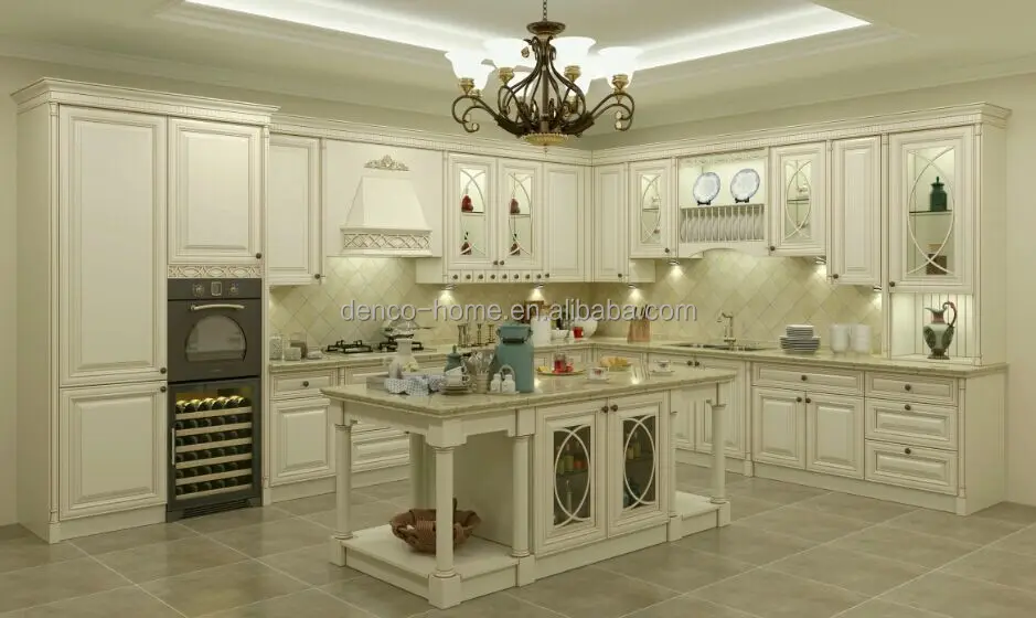 
white solid wood kitchen cabinet with fancy design 