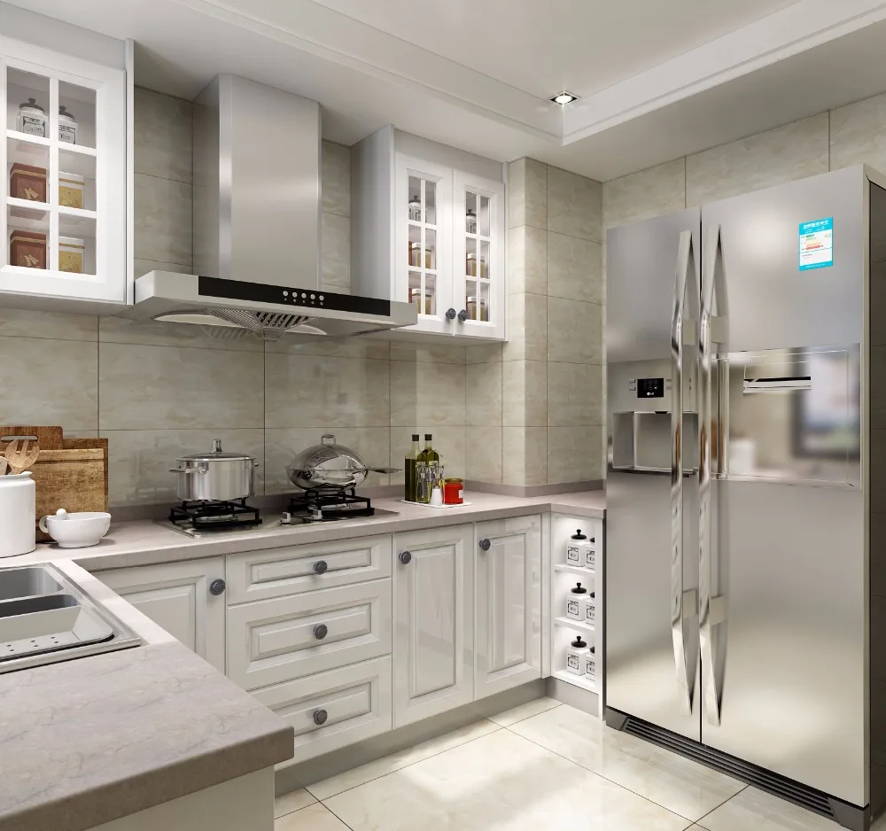 classic American holy white paint raise up central profile door panel wood kitchen cabinet