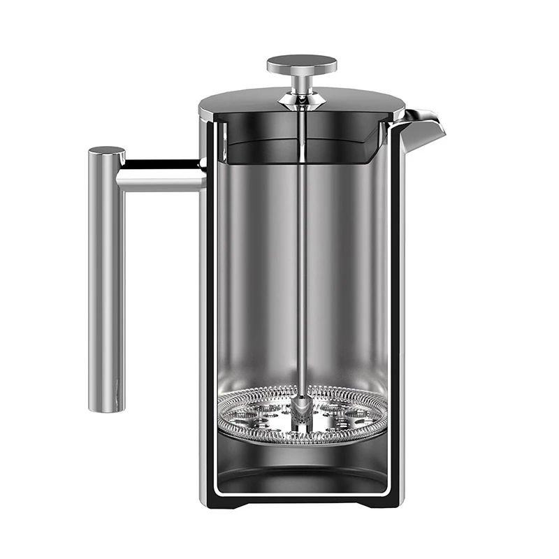 
WeVi 800ml Coffee Plunger 18/8 304 Double Wall Stainless Steel Cafetiere French Press With Filter 