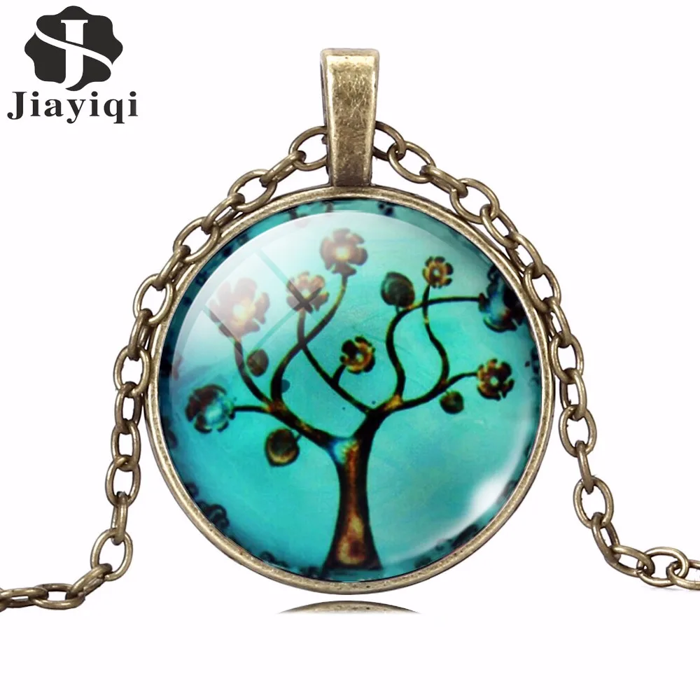 Life Tree Pendant Necklace Art Tree glass cabochon Necklace Bronze chain vintage choker statement Necklace Fashion