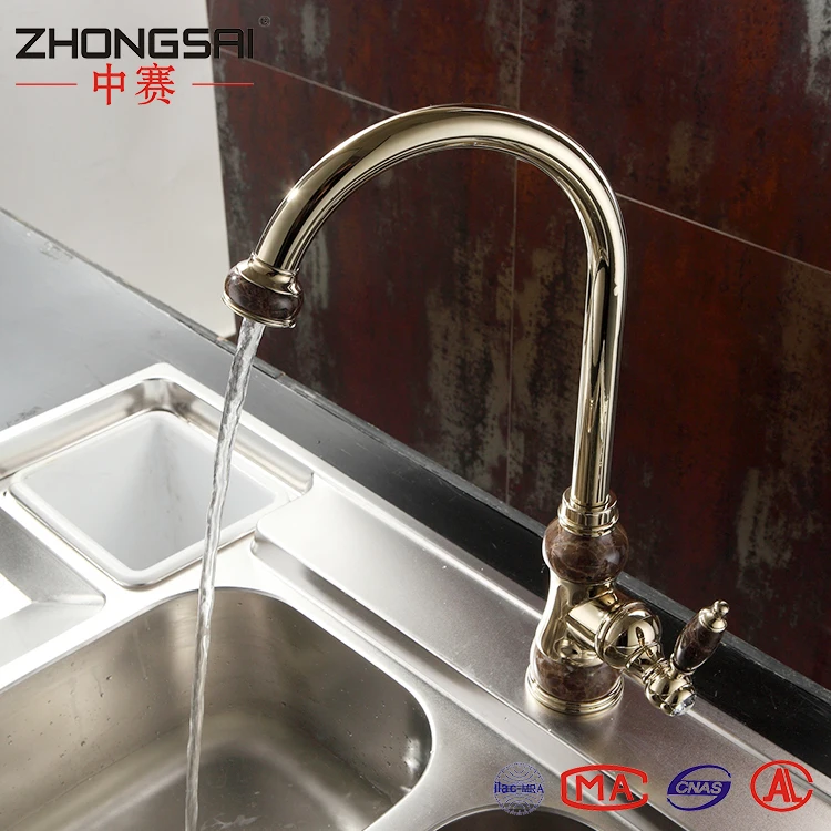 kitchen faucet Gold Brass Body kitchen Sink Faucet with Black Jade