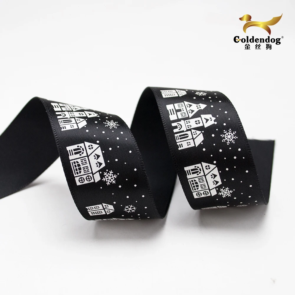 Wholesale blue and black 22mm(7/8 inch) christmas holiday silk printed satin celebrate it ribbon