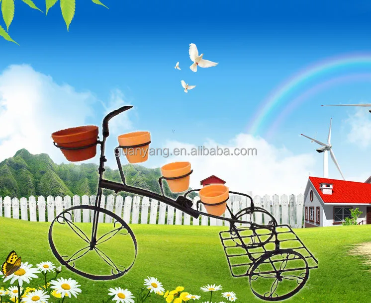 Wrought Iron Vintage cart Flower Pots Bicycle Plant Stand