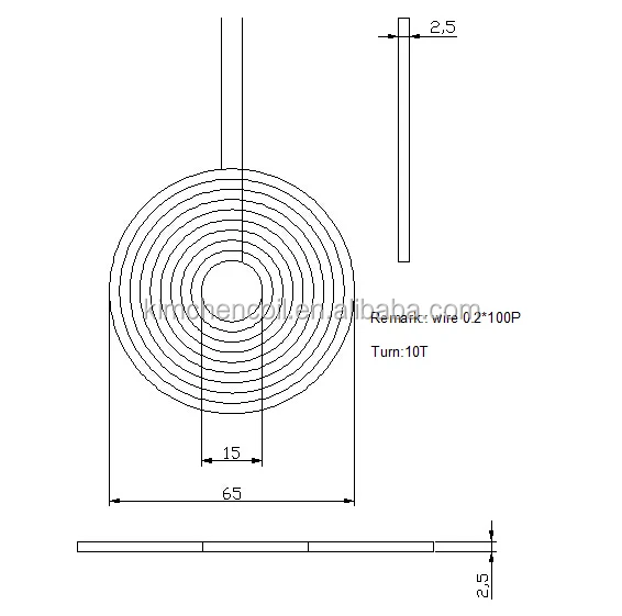 1000W flat Induction Heating pancake coil with OD 65mm